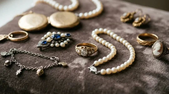 Schmuckstücke auf neutralem Hintergrund mit weichem natürlichem Licht für faire Erbteilung