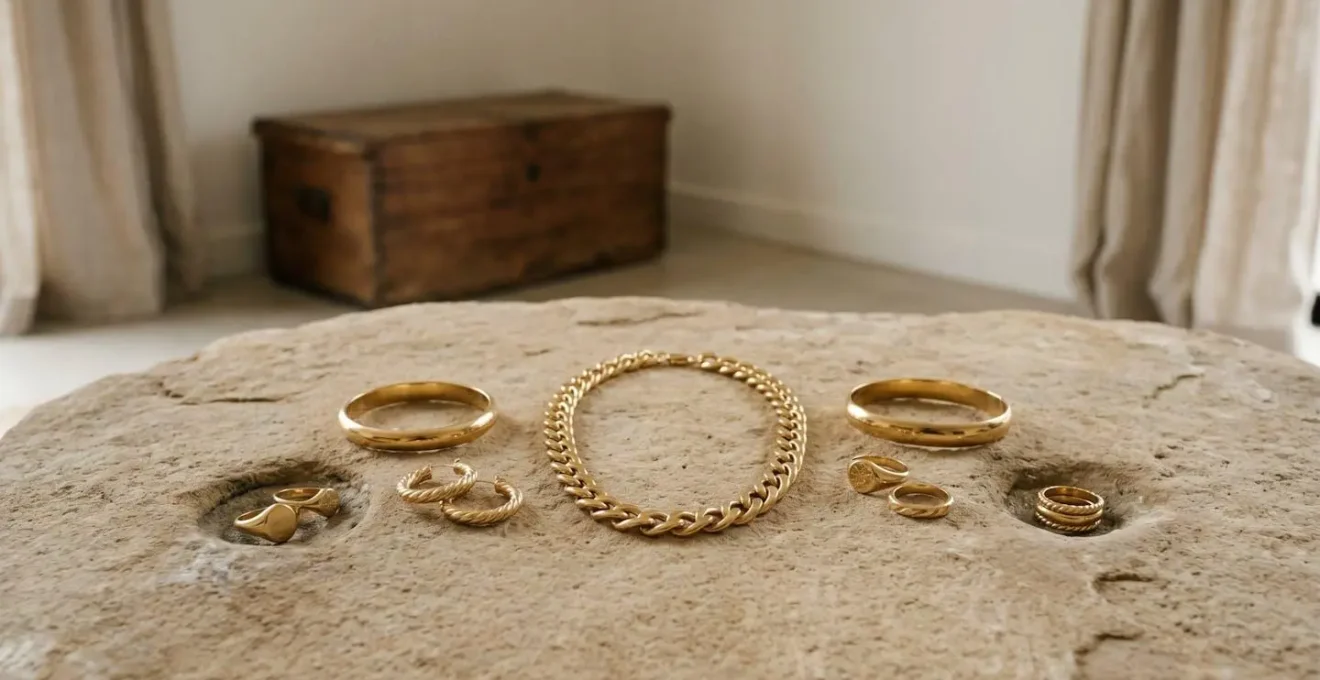 Symbolische Darstellung von hochwertigem Goldschmuck als Wertanlage und Familienerbstück