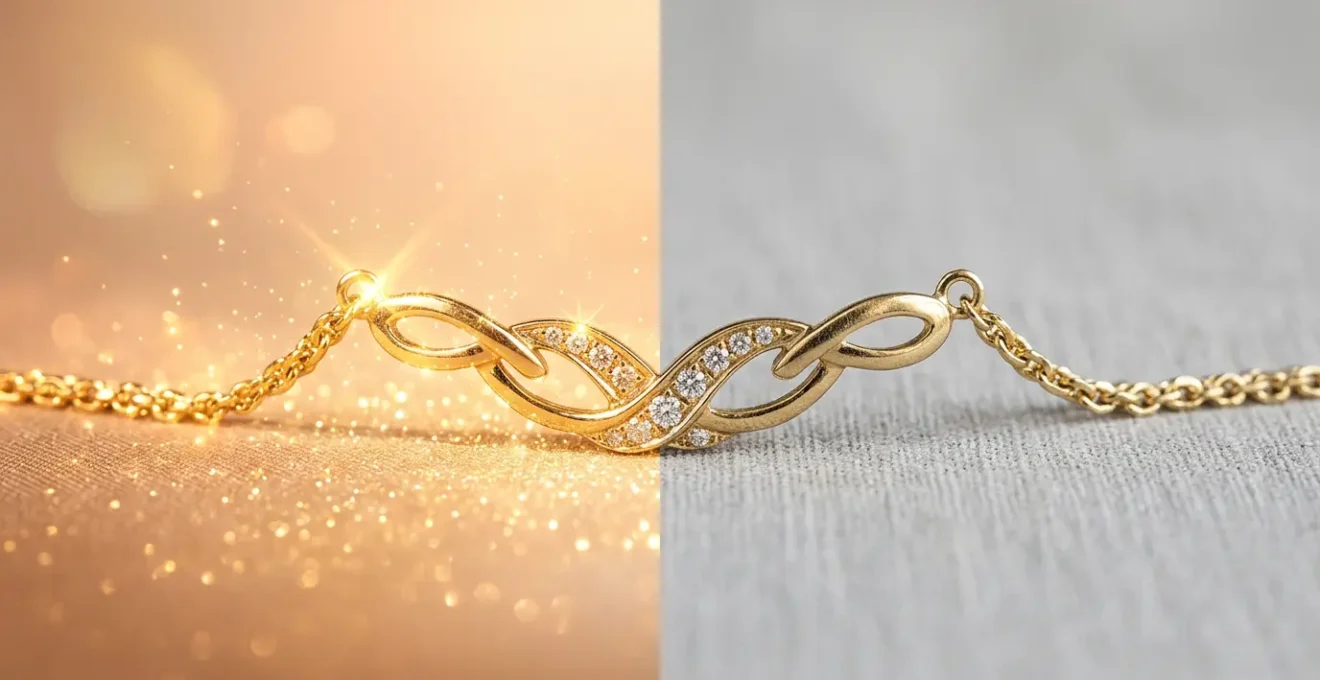 Vergleich zwischen Instagram-gefiltertem Schmuck und der Realität