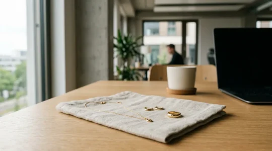 Minimalistischer Schmuck verwandelt Basic-Outfit in professionelle Bürokleidung