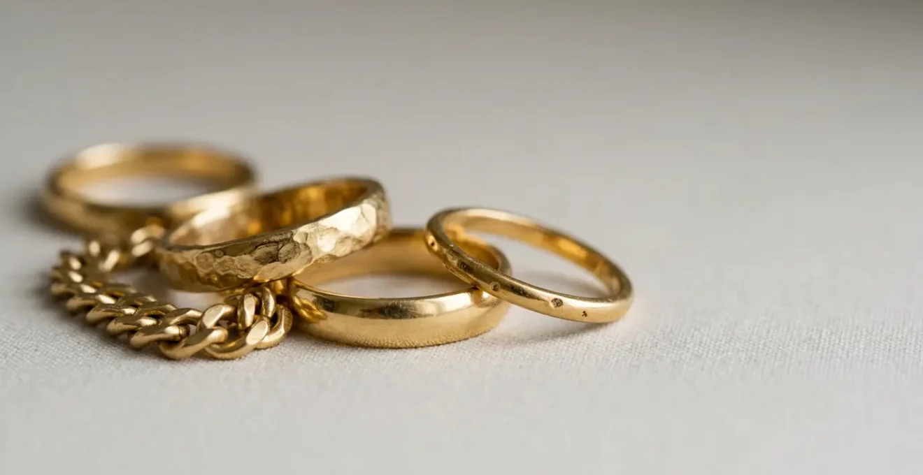 Nahaufnahme von 750er Goldschmuck mit satten warmen Farbtönen und edler Verarbeitung