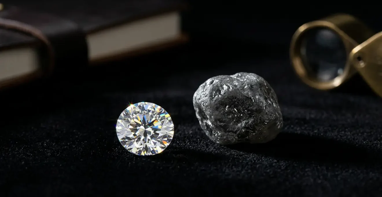 Vergleich zwischen einem perfekt geschliffenen kleinen Brillanten und einem größeren Diamanten mit schlechterem Schliff in dramatischer Studiofotografie