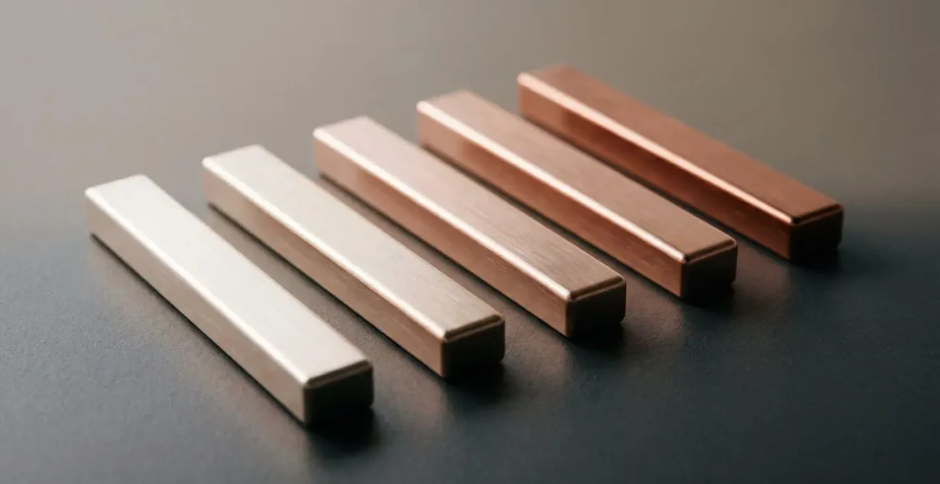 Makroaufnahme der Oberflächentextur von Roségold Schmuck mit sichtbarer Kupferlegierung