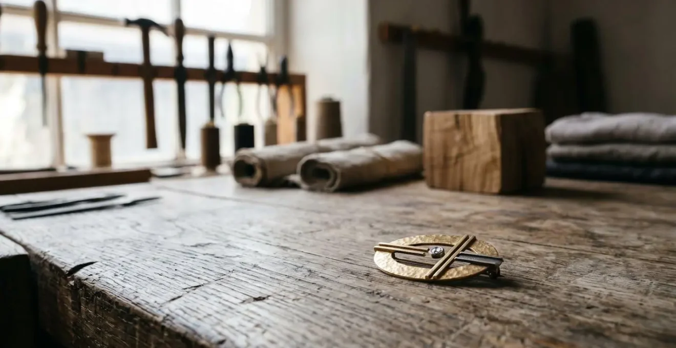 Antikes Goldschmuckstück auf natürlichem Holztisch symbolisiert die Kreislaufwirtschaft und zeitlose Eleganz von Vintage-Schmuck